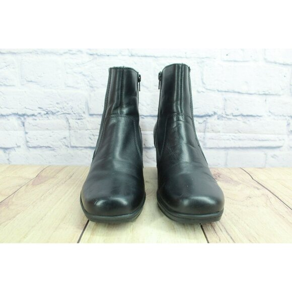 Clarks Black Leather Casual Ankle Boots Size 8.5 M Side Zip Elastic Panel - Picture 4 of 9